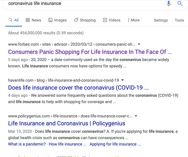 coronavirus life insurance google search